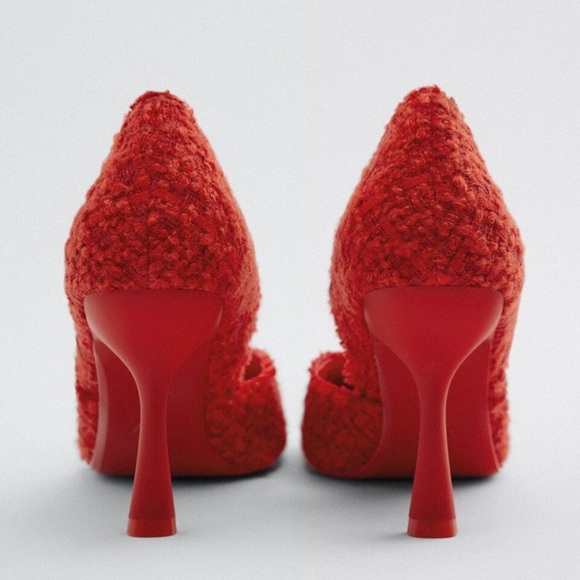 Zara ZARA TWEED FABRIC KITTEN-HEEL SHOES RED - Picture 3 of 13